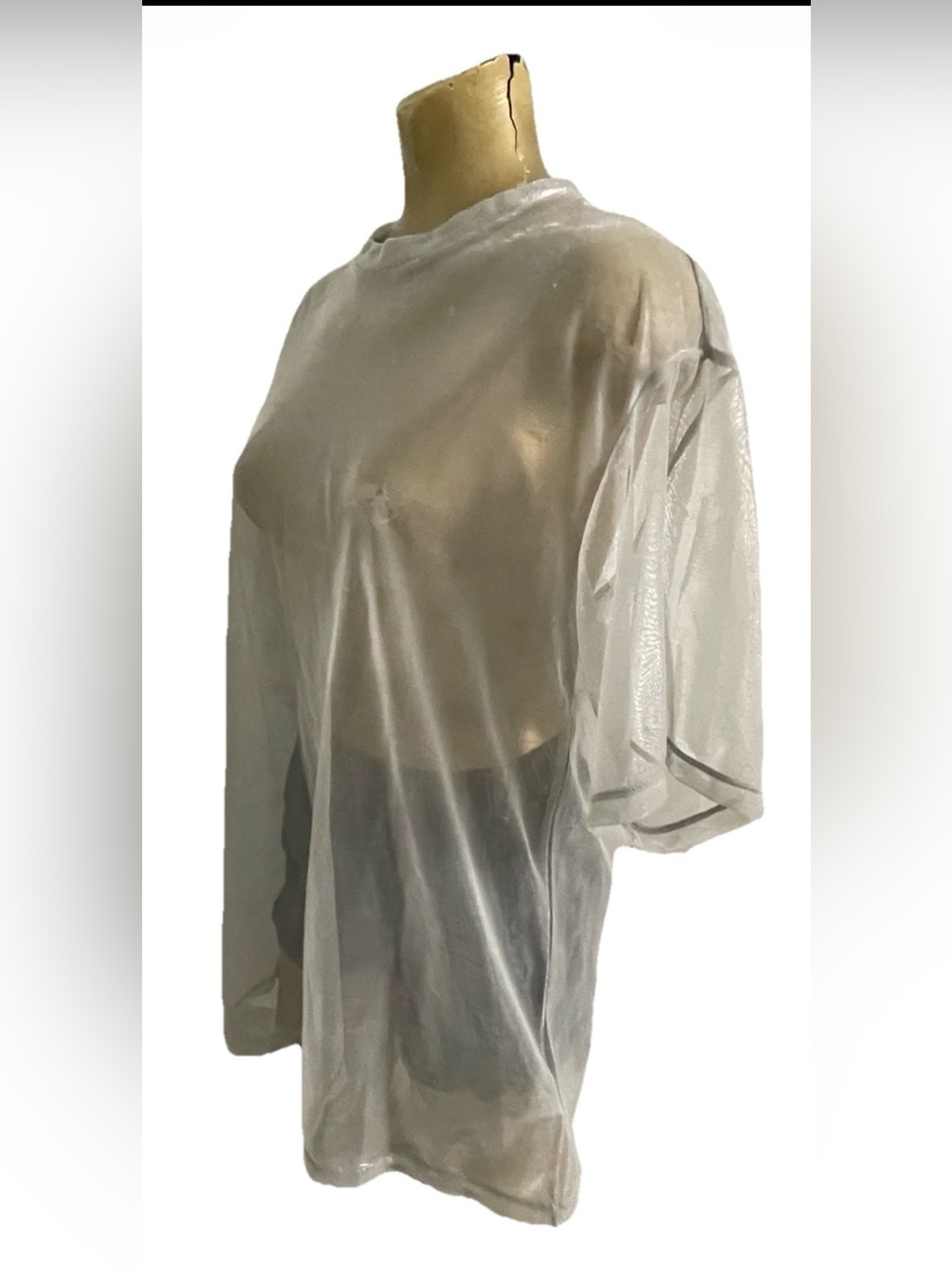 NWT Divided H&M Sheer SILVER Metallic TEE SHIRT Size Mens SMALL
